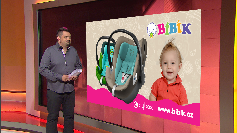 Reklama BÍBÍK a Cybex ve studiu TV Nova